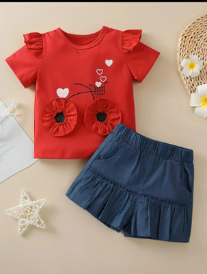 DRITI Baby Girls Casual T-shirt Skirt(RED)