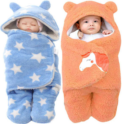Swissberry Baby Boys & Baby Girls Casual Swaddle Sleepsuit(Unicorn Peach & Star Skyblue)