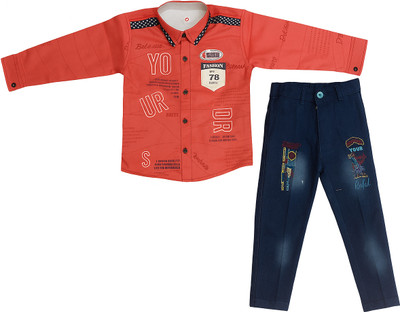kidsclothes Baby Boys Party(Festive) Shirt Jeans(orange, black)