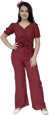 LIME N LEMON Girls Casual Top Pant(RED)