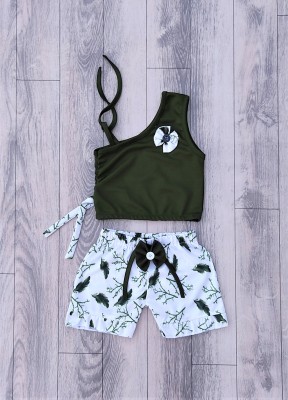 tony fashion Girls Casual Top Shorts(GREEN and WHITE)