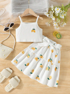 LAXNEEP Girls Party(Festive) Top Skirt(White)