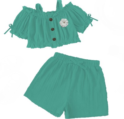 Gunatit Girls Party(Festive) Top Shorts(Green)