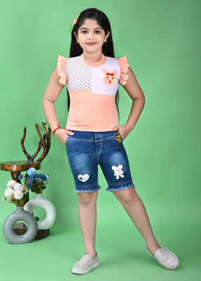 A-ONE LUCKY GARMENTS Girls Party(Festive) Top Shorts(Orange)