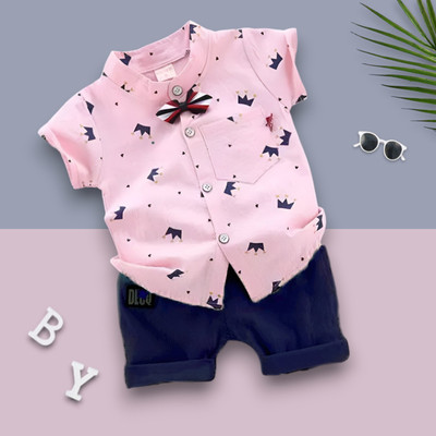 LittleRebel Baby Boys & Baby Girls Casual Shirt Shorts(ROYAL TAJ_PINK-BLUE)