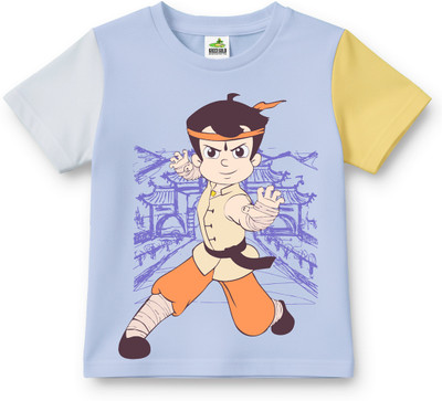 CHHOTA BHEEM Boys Graphic Print Pure Cotton Regular T Shirt(Blue, Pack of 1)