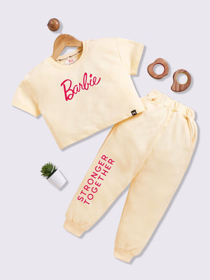 YK X Minute Mirth Boys & Girls Barbie Casual T-shirt Pant(Cream)