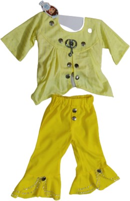 PK Collection Baby Girls Party(Festive) Top Pyjama(YELLOW)