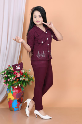 AlinaAliza Girls Casual Shirt Pant(Purple)