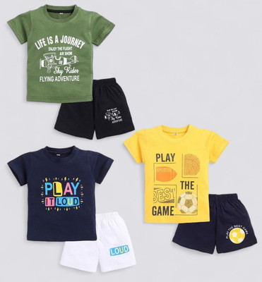 carrydreams Boys Casual T-shirt Shorts(OLIVEGREEN_GOLD_NAVYBLUE)