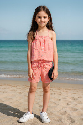 Clothe Funn Girls Party(Festive) Top Shorts(Peach Polka)