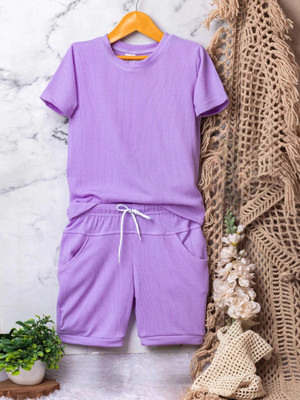 KRIVA Boys & Girls Casual T-shirt Shorts(Lavender)