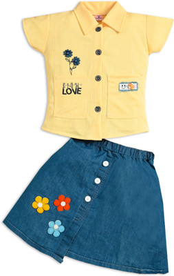 TAILORWOMEN Boys & Girls Casual Top Skirt(Yellow & Blue)
