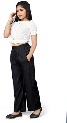 J&T DESIGNERS Girls Casual Top Trouser(White Black)