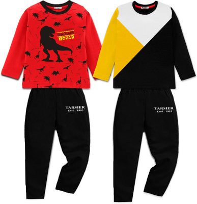 tarsier Baby Boys & Baby Girls Casual T-shirt Track Pants(DINO RED_YELLOW CROSS)