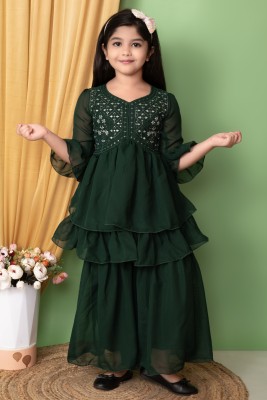 TIKTOK FASHION Girls Party(Festive) Kurta Pyjama(GREEN)