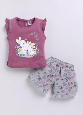Mars Infiniti Baby Girls Casual Top Shorts(wine, Grey)