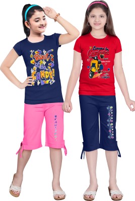 TEXFRESH Girls Casual T-shirt Capri(navy and red)