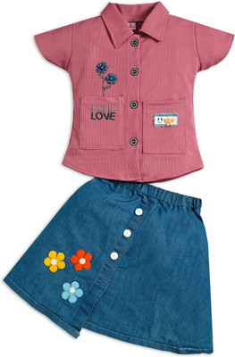 TAILORWOMEN Boys & Girls Casual Top Skirt(Wine & Blue)