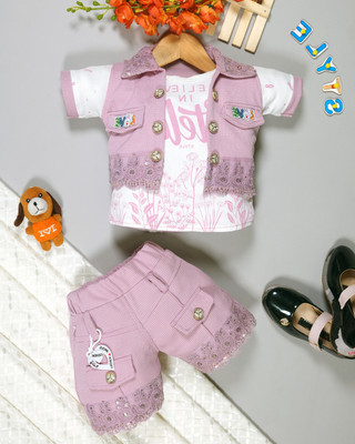 JIYAN FASHION WORLD Baby Girls Party(Festive) Top Pant(Purple)