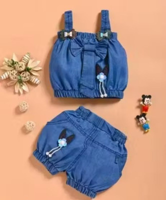 Littlemuffs Baby Girls Casual Top Shorts(Blue)