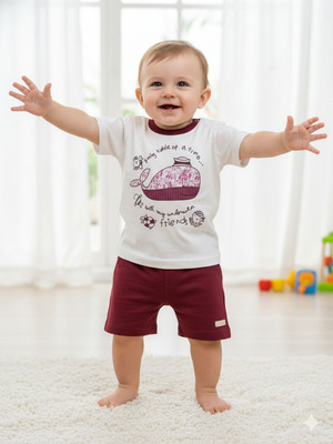 Pompidou Baby Boys Casual T-shirt Pant(Maroon)