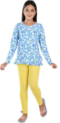 Clothe Funn Girls Casual Top Pant(T.Blue/Yellow)