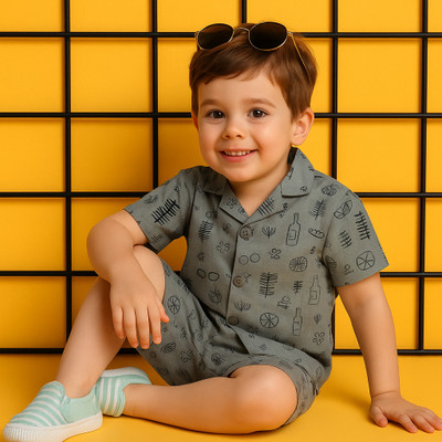 PROVOGUE Boys Casual Shorts Shirt(Green)