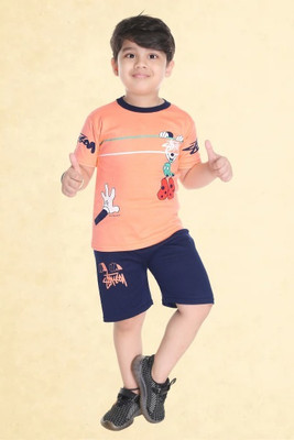 HENA TEXTILE Baby Boys Casual T-shirt Pant(PEACH)