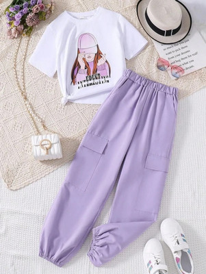 Sunbrust (with Device) Girls Party(Festive) T-shirt Pant(Purple E)