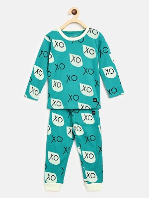 Whistle & Hops Baby Boys & Baby Girls Casual T-shirt Pyjama(Teal)