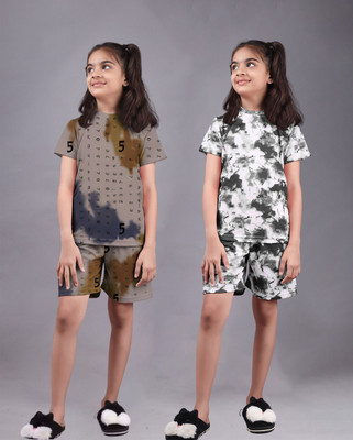 FEBVIBE Girls Casual T-shirt Shorts(Multicolor 57)