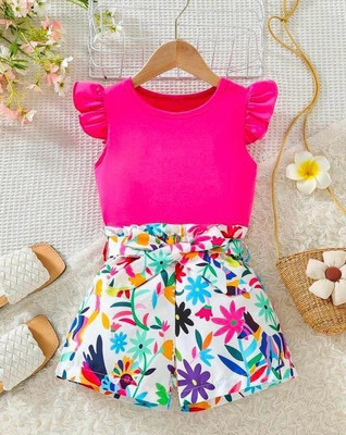 BULBULDRESSES Baby Girls Casual Top Shorts(Pink)