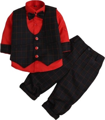 Kiyana Fashion Hub Baby Boys Party(Festive) Waistcoat Pant(RED)