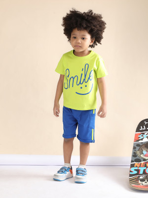 POLKA TOTS Baby Boys Casual T-shirt Shorts(Neon & Blue)