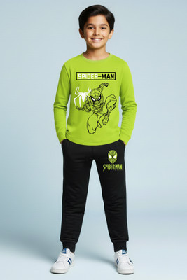 YK Marvel Boys Spiderman Casual T-shirt Track Pants(Green, Black)