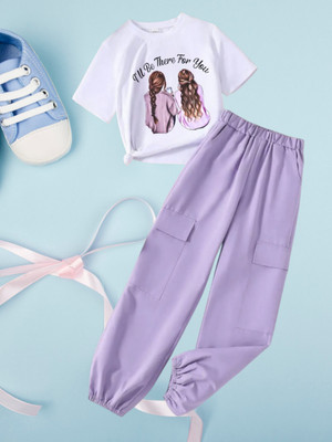 Naazglory Boys & Girls Party(Festive) Pant T-shirt(LavenderD)