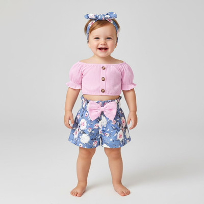 PORPY Baby Girls Disney Princess Party(Festive) Top Shorts, Hairband(Baby Pink)