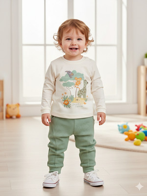 Pompidou Baby Boys Casual T-shirt Pant(Green)