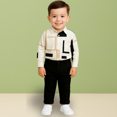 menvy Baby Boys Casual Shirt Shorts(WHITE GEOMETRIC PATTERN)