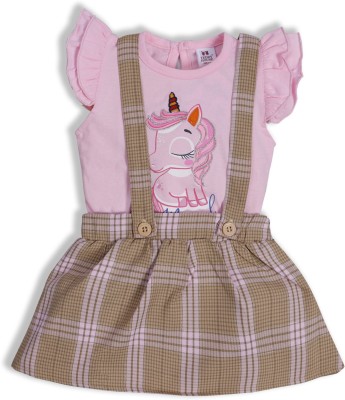 Teddy House Baby Girls Casual Top Dungaree(Light Pink1)