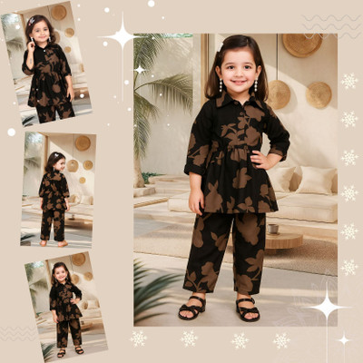 Vasudha Fashion Hub Boys & Girls Casual Shirt Pant(Black, Brown)