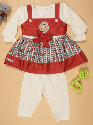 V-MART Baby Girls Casual Dress Legging(Maroon)