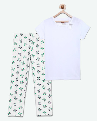 NOW OR NEVER Girls Casual Pyjama Sleepsuit(WHT_LEAF)