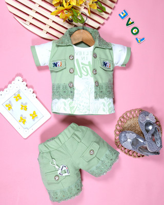 JIYAN FASHION WORLD Baby Girls Party(Festive) Top Pant(Green)