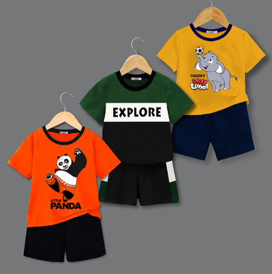 tarsier Baby Boys Casual T-shirt Shorts(ORANGE_YELLOW_GREEN)