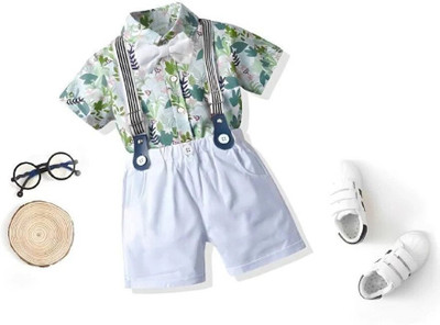HouseOfCommon Baby Boys Party(Festive) Shirt Shorts, Bow Tie, Suspenders(PRINT)