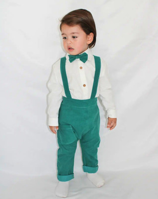 Belliza Baby Boys & Baby Girls Party(Festive) Shirt Dungaree, Bow Tie(TEAL)