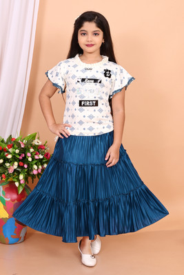 MODESTY TREND Girls Party(Festive) Top Skirt(Blue)