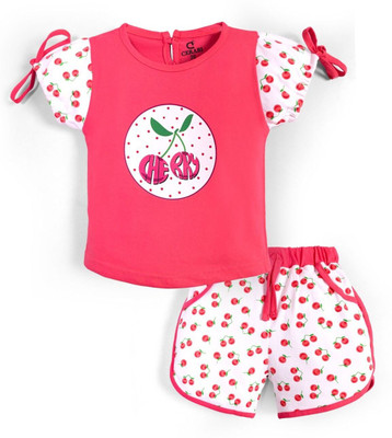 CERABI Girls Casual T-shirt Shorts(Red)